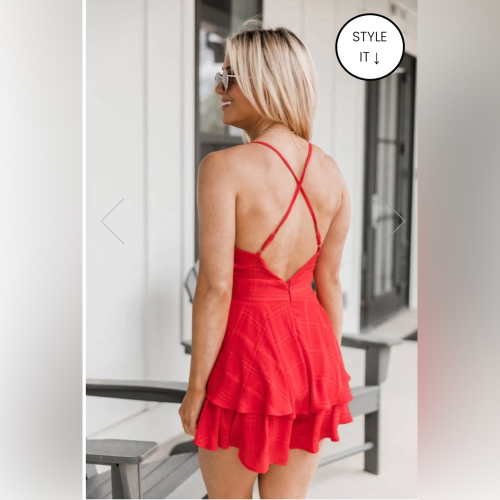 RED V-NECK BACKLESS SPAGHETTI STRAP MINI DRESS ROMPER